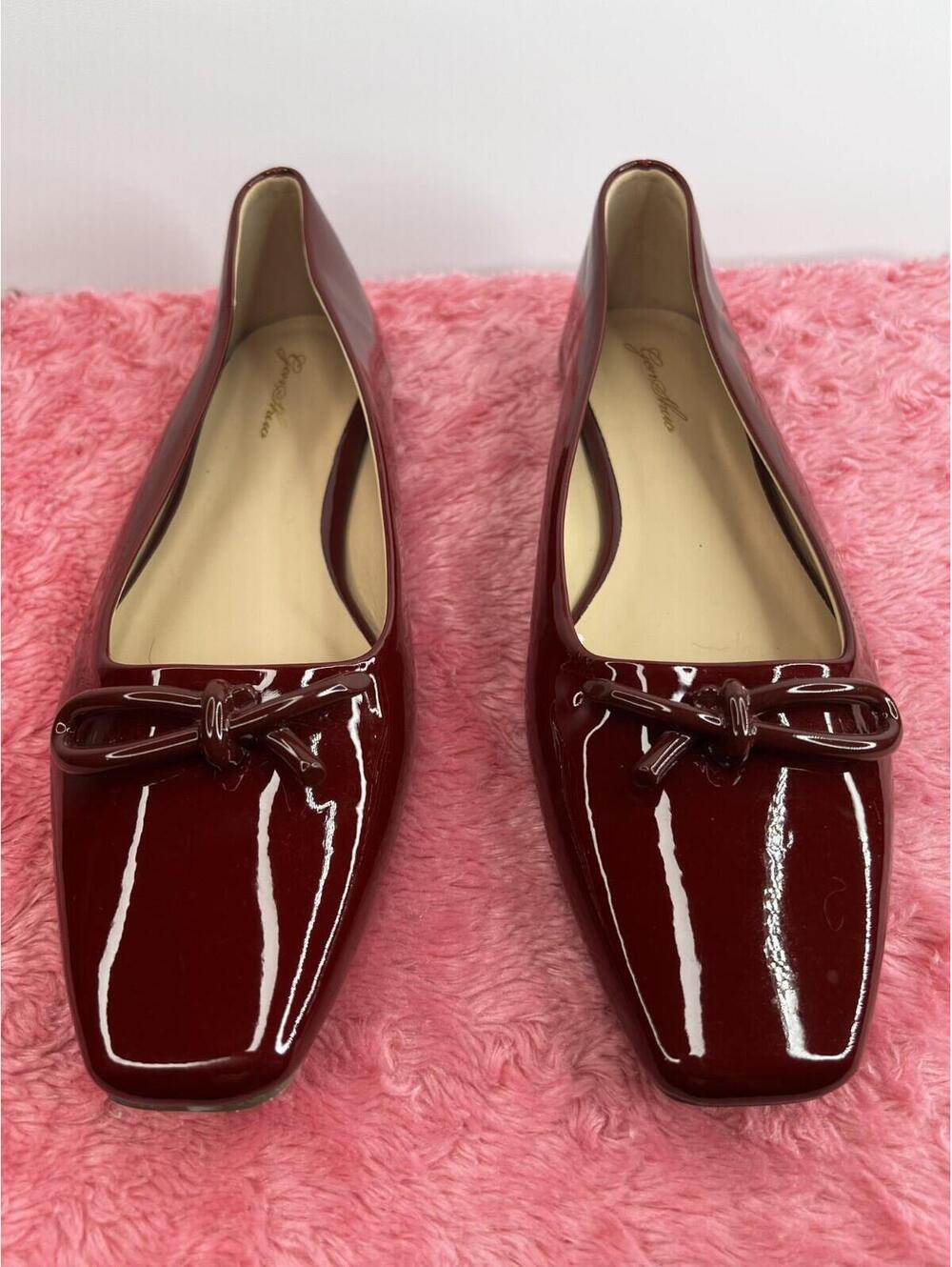 Breckelles Burgundy Patent Flats Women’s Size 10 Square Toe Bow Ballet Shoes